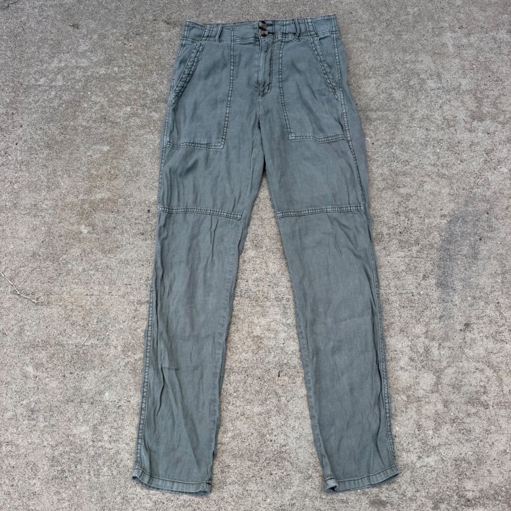 American Eagle Pants Womens 2 Olive Green Linen Blend Utility Fatigue Boho